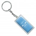 Happy Camper With Campfire Rectangle Keychain In Chrome Plated Metal