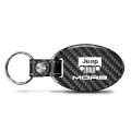 Jeep Moab Real Carbon Fiber Large Oval Shape With Black Leather Strap Key Chain