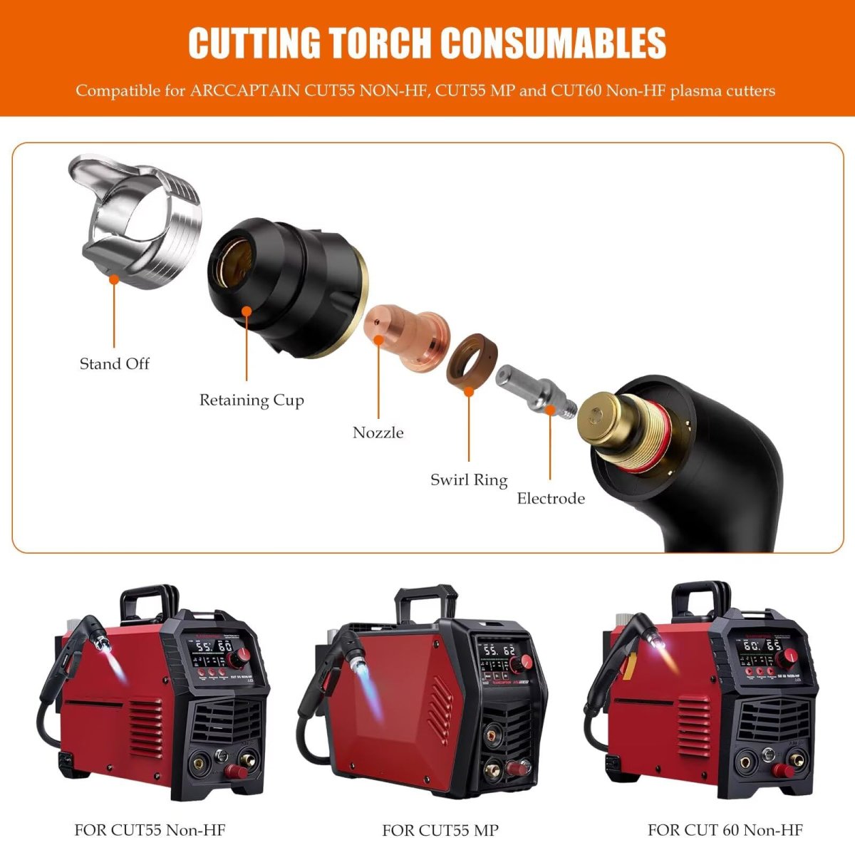 Ipt60 Plasma Consumables 23pcs 0 045 For Arccaptain Cut55 Non-hf Mp Cut60 Cutting Torch 50-60a