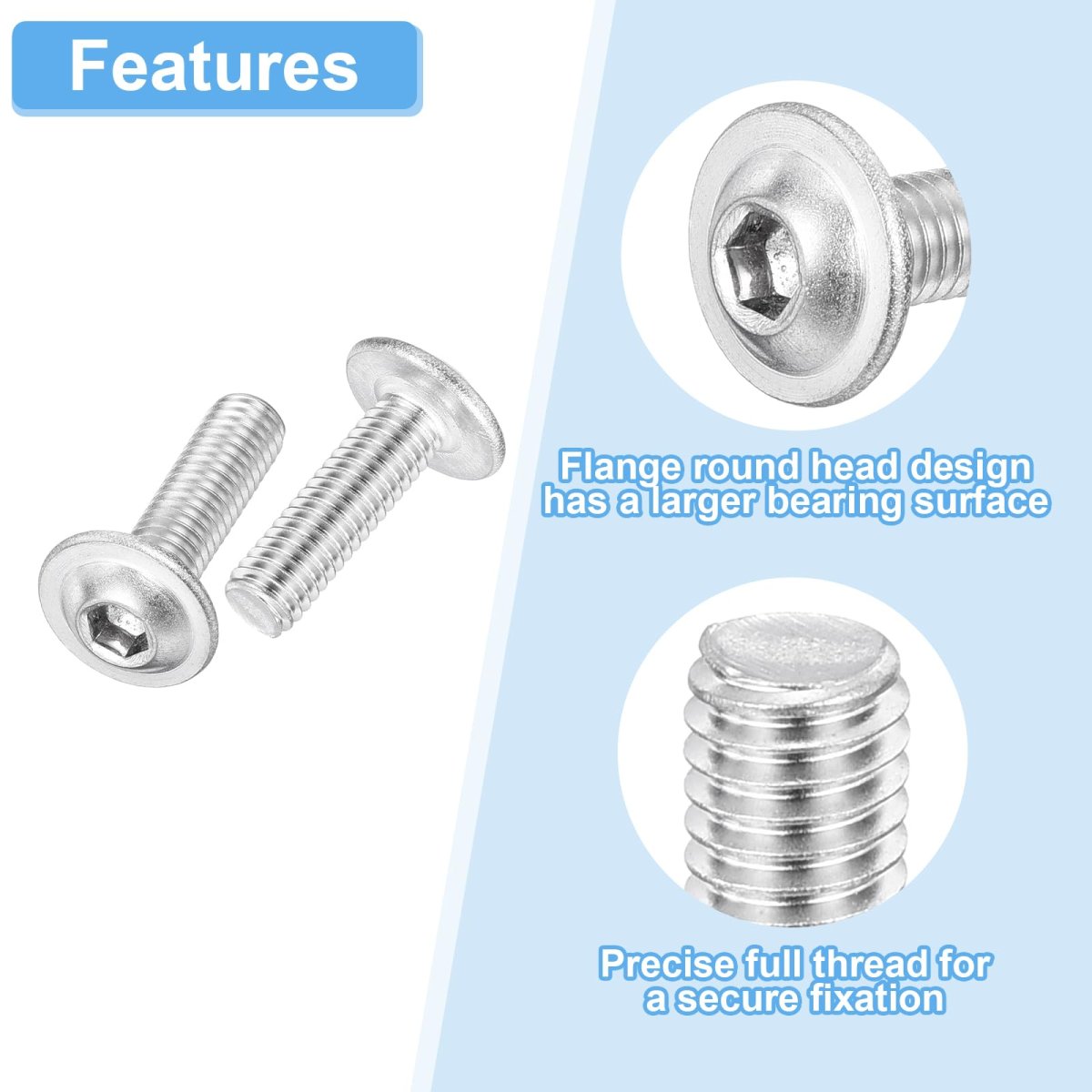 50pcs M6-1x12 30mm Flanged Button Head Socket Cap Screws 304 Stainless Steel Drive Fasteners Bolts Fully Thread Machine Silver