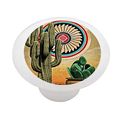 Southwestern Cactus And Pots Decorative High Gloss Ceramic Drawer Knob 