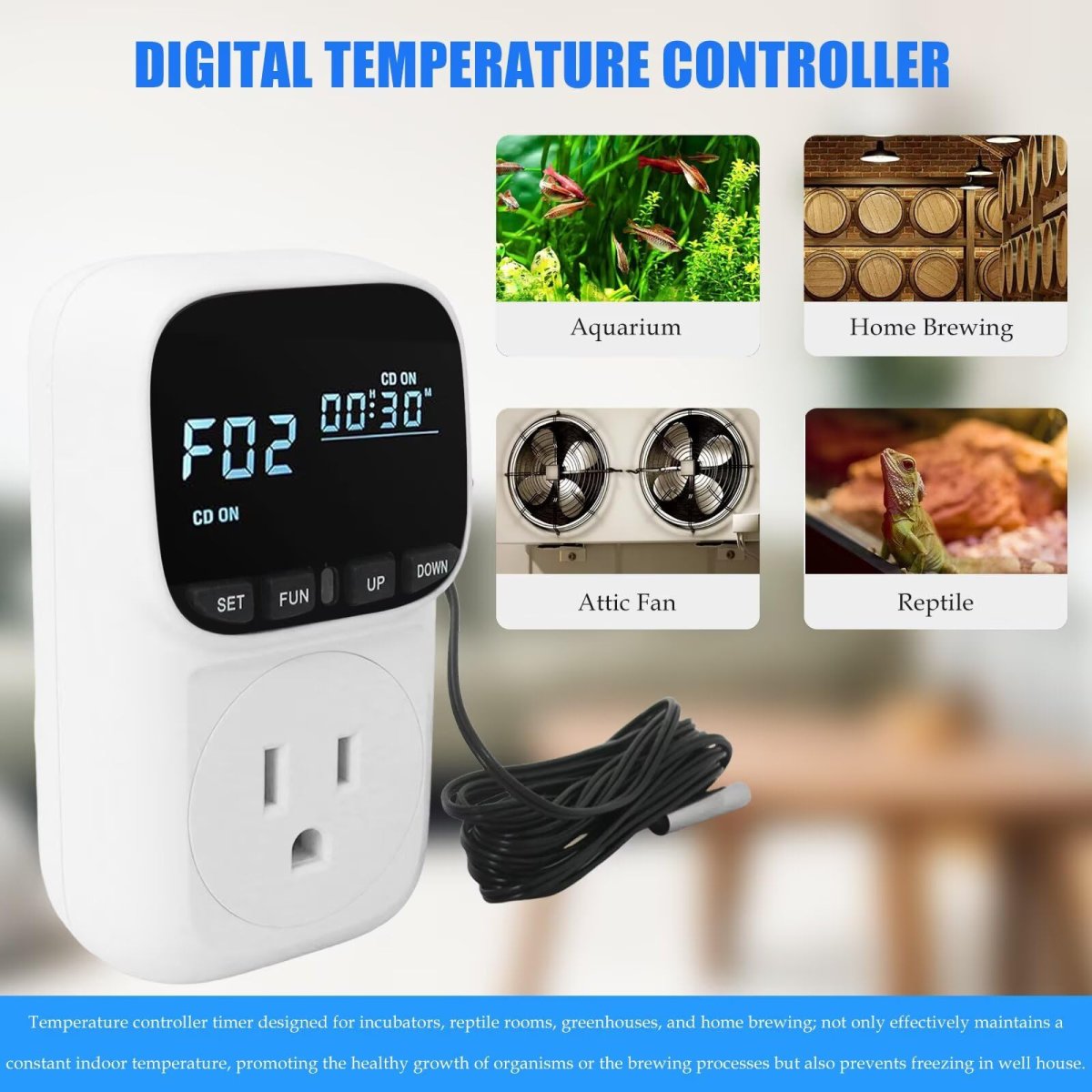 Digital Temperature Controller Outlet 15a 1800w Va Display Heating Cooling For Incubator