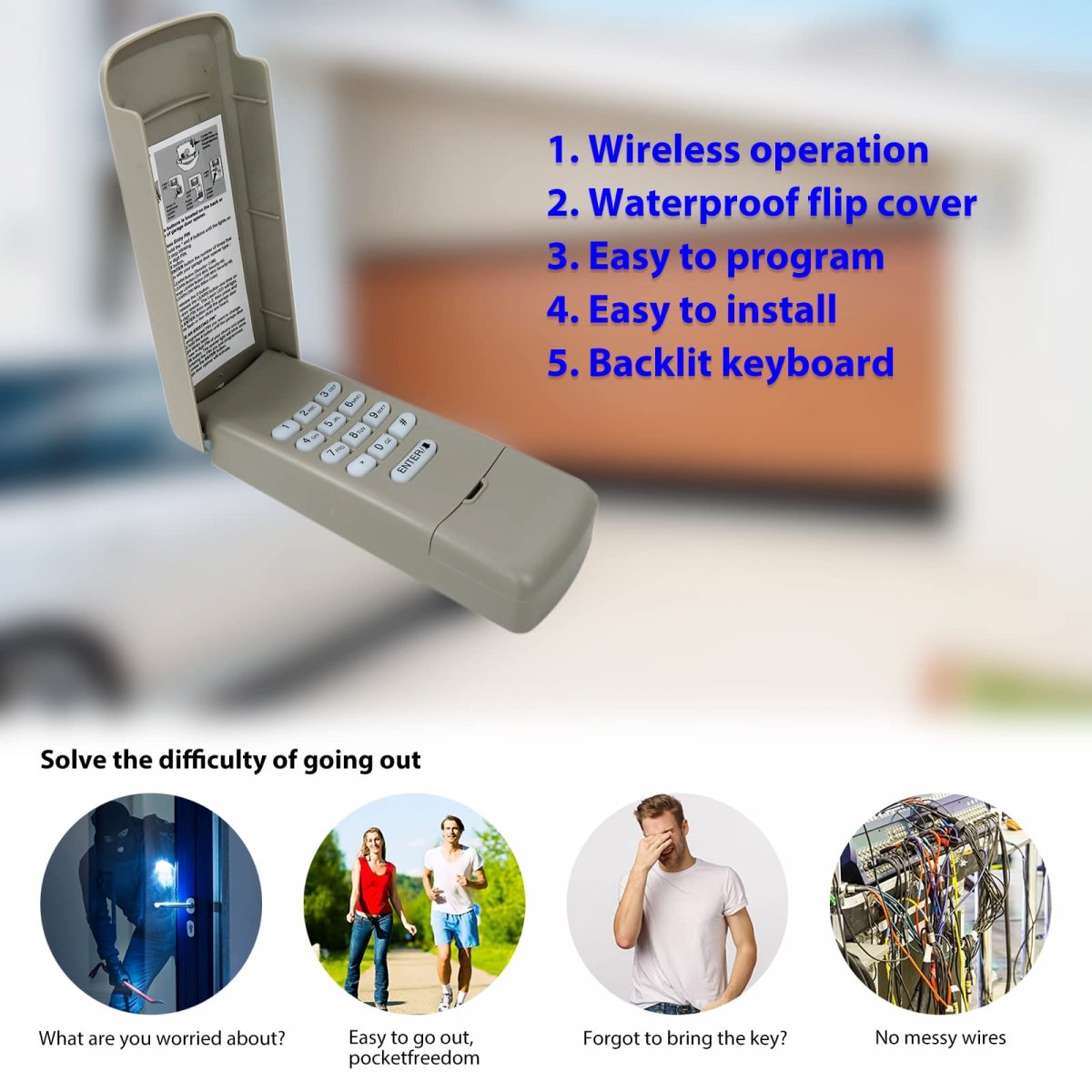 877lm Wireless Keypad And Remote For Liftmaster Garage Door Opener With Yellow Learn Button Waterproof Plastic Mount Control
