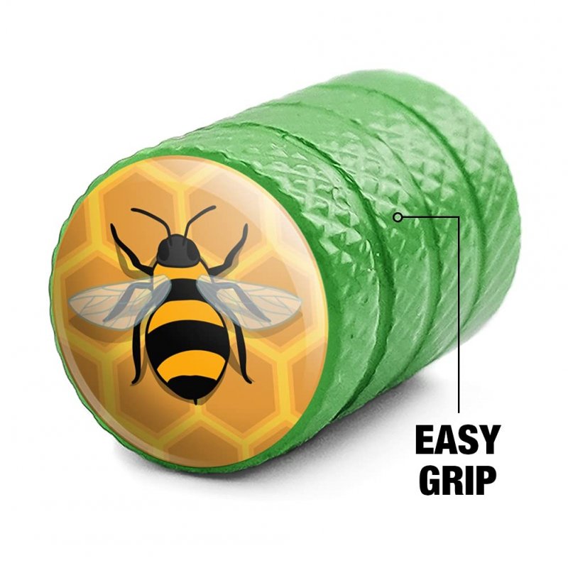 Bee On Honeycomb Tire Rim Wheel Aluminum Valve Stem Caps