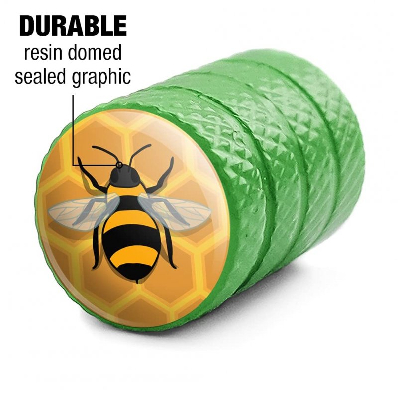 Bee On Honeycomb Tire Rim Wheel Aluminum Valve Stem Caps