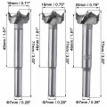 Uxcell Forstner Wood Boring Drill Bits 18mm 19mm 20mm Dia Hole Saw Carbide Alloy Steel Tip Round Shank Cutting For Hinge