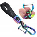 Rainbow Leather Car Key Chain With Rotatable Snap Swivel And Anti Lost D Ring Universal Heavy Duty Metal Fob Holder For Men 