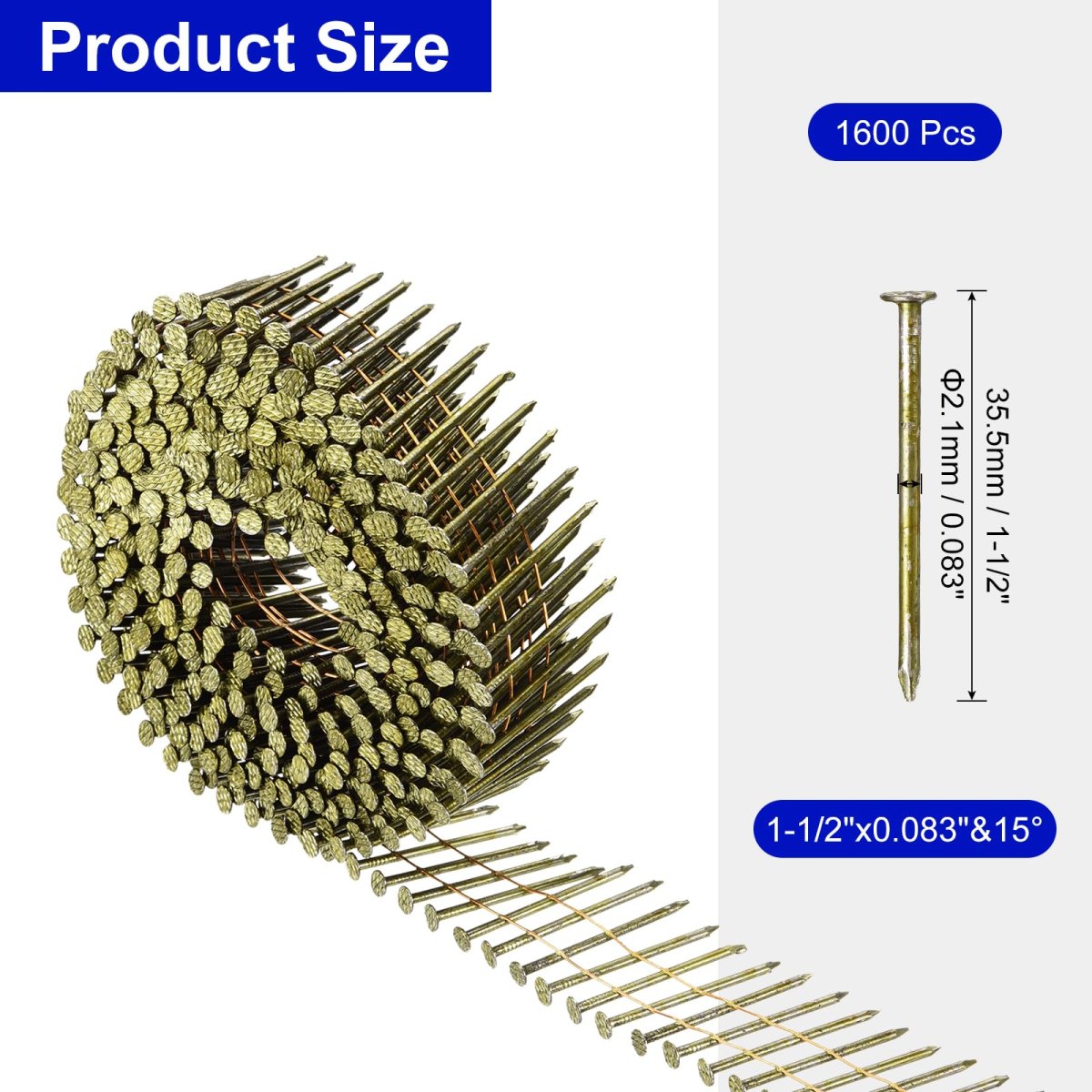 1600 Count Siding Nails 1-1 2 X 0 083 15-degree Ring Shank Full Round Head Collated Wire Coil For Lath And Sheathing Materials