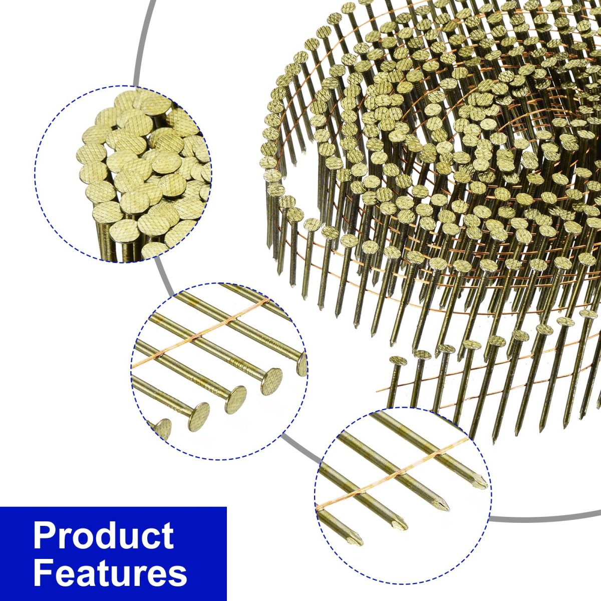 1600 Count Siding Nails 1-1 2 X 0 083 15-degree Ring Shank Full Round Head Collated Wire Coil For Lath And Sheathing Materials