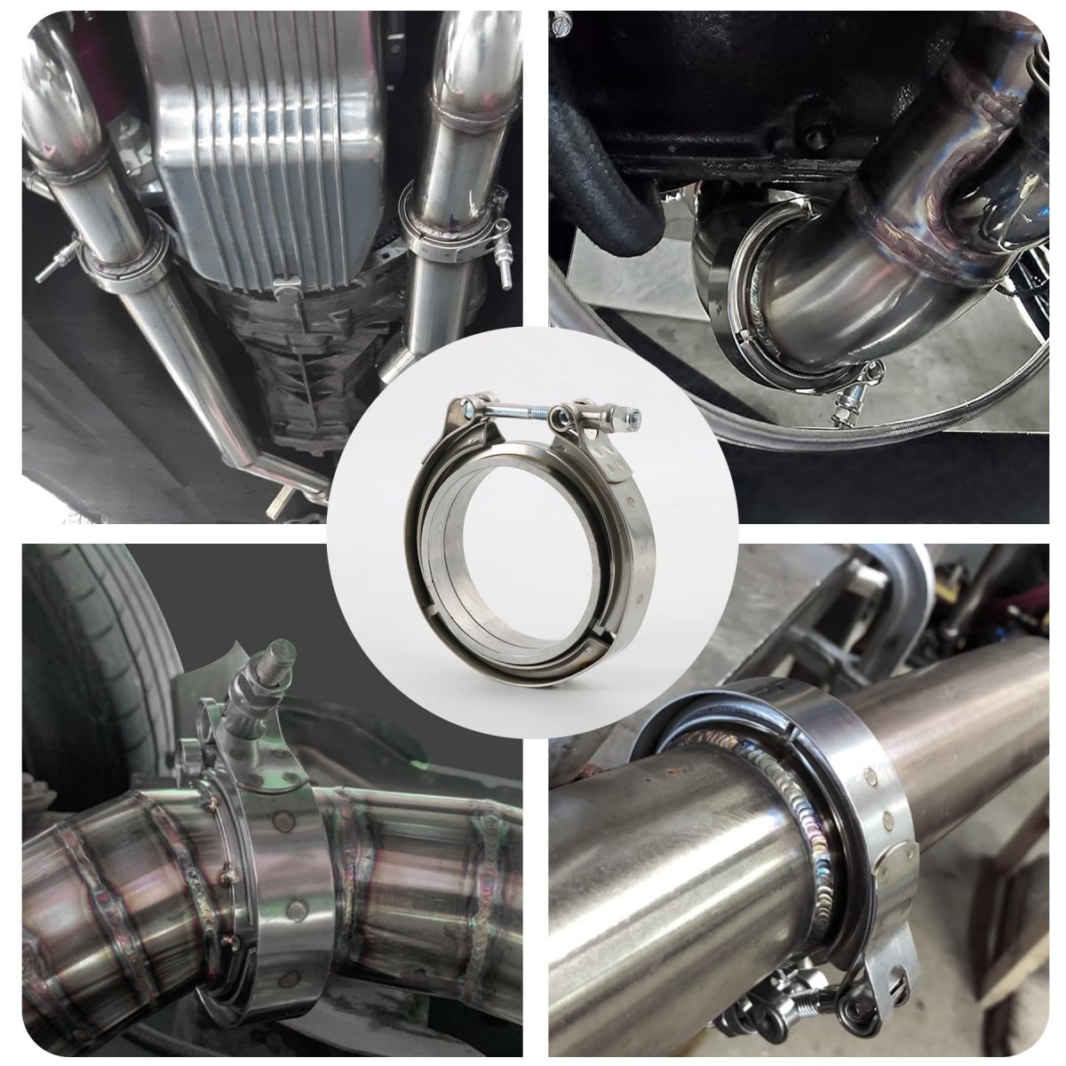 25 In V Band Flange Clamp Kit With Ridge 2 Piece Stainless Steel Universal Exhaust Downpipe Turbocharger Muffler Set M8 1 T