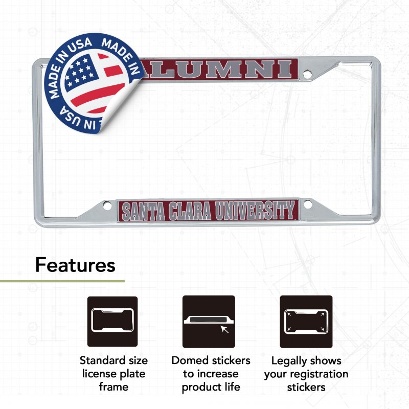 Santa Clara University Metal License Plate Frame And Sticker For Front Or Back Of Car Officially Licensed Sticker Combo Alumni