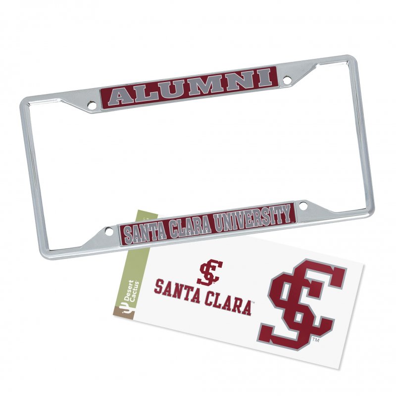 Santa Clara University Metal License Plate Frame And Sticker For Front Or Back Of Car Officially Licensed Sticker Combo Alumni