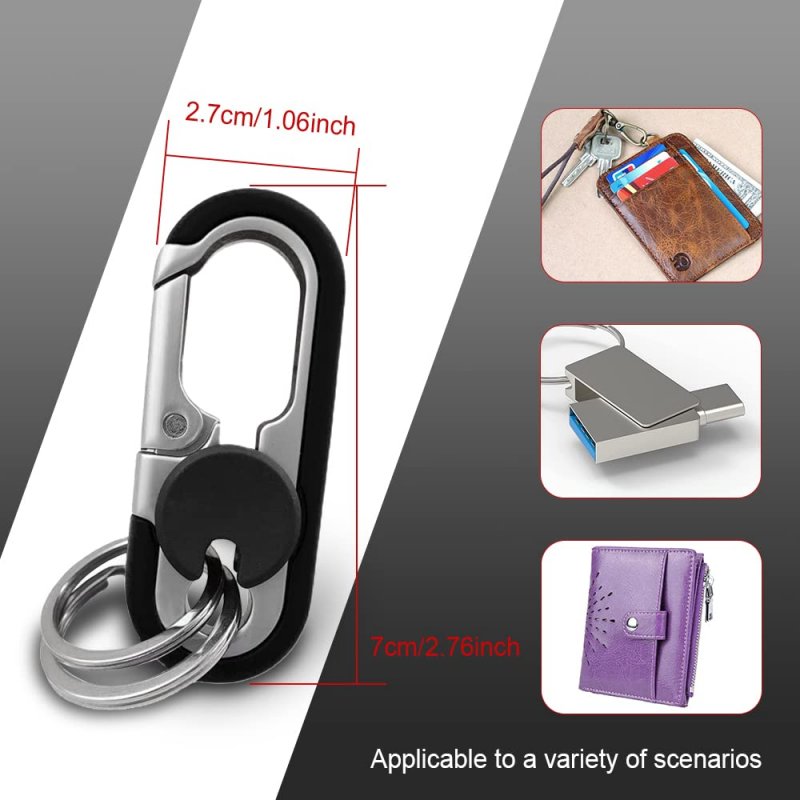 Heavy Duty Metal Car Keychain Anti Loss Key Fob Holder With Double Keyrings And Rotating Disk Zinc Alloy Stainless Steel Black