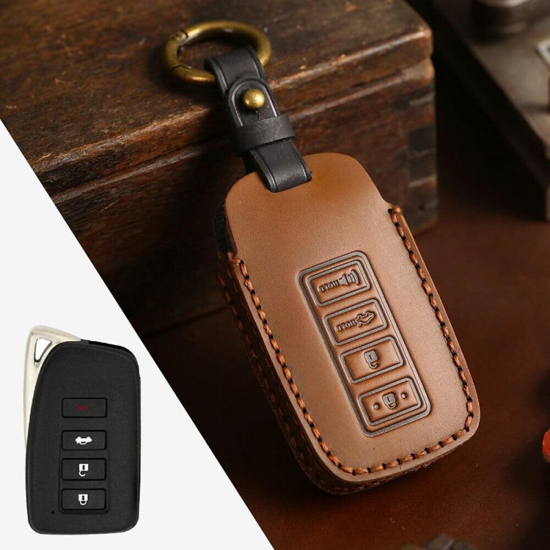 Leather Remote Smart Key Fob Case Cover Shell For Lexus Gs Es Is Rc Nx Lx Rx Brown Protector 4 Button Keys