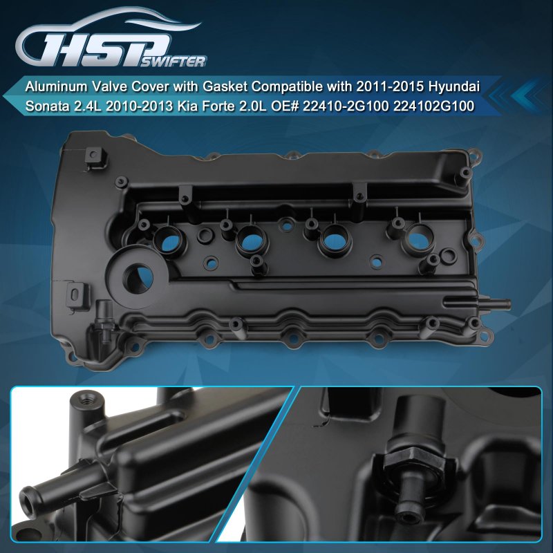 Hspswifter Aluminum Valve Cover With Gasket For 2011015 Hyundai Sonata 2 4l 2010-2013 Kia Forte 2 0l Oe 22410-2g100 224102g100