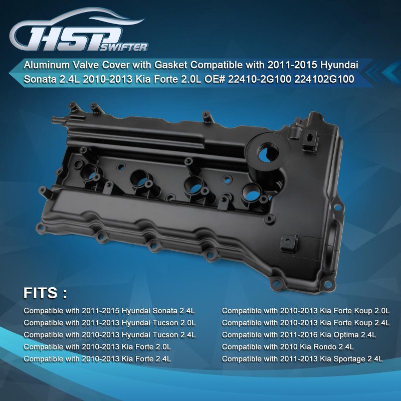 Hspswifter Aluminum Valve Cover With Gasket For 2011015 Hyundai Sonata 2 4l 2010-2013 Kia Forte 2 0l Oe 22410-2g100 224102g100
