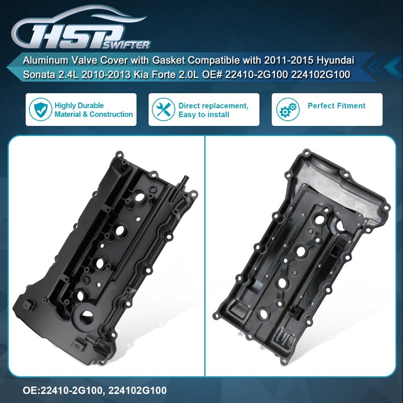 Hspswifter Aluminum Valve Cover With Gasket For 2011015 Hyundai Sonata 2 4l 2010-2013 Kia Forte 2 0l Oe 22410-2g100 224102g100