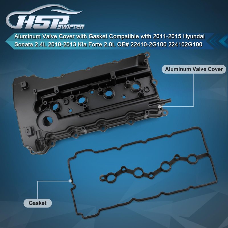 Hspswifter Aluminum Valve Cover With Gasket For 2011015 Hyundai Sonata 2 4l 2010-2013 Kia Forte 2 0l Oe 22410-2g100 224102g100