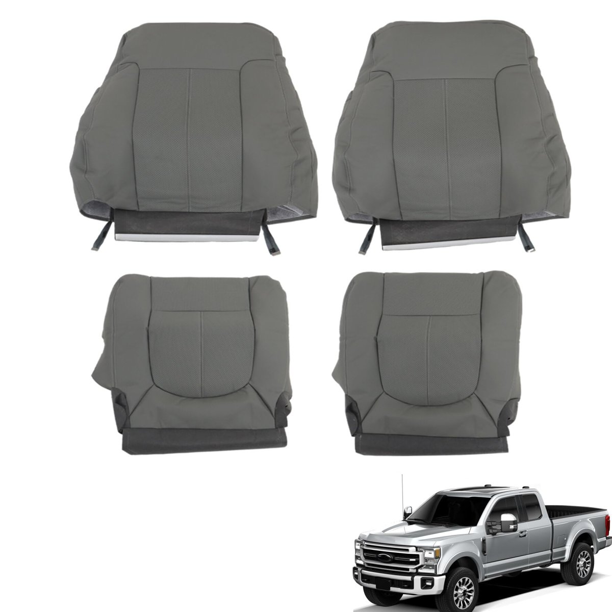 Leather Seat Cover Gray Front Bottom Top Replacement For 2011-2016 F250 F350 F450 F550 Laria
