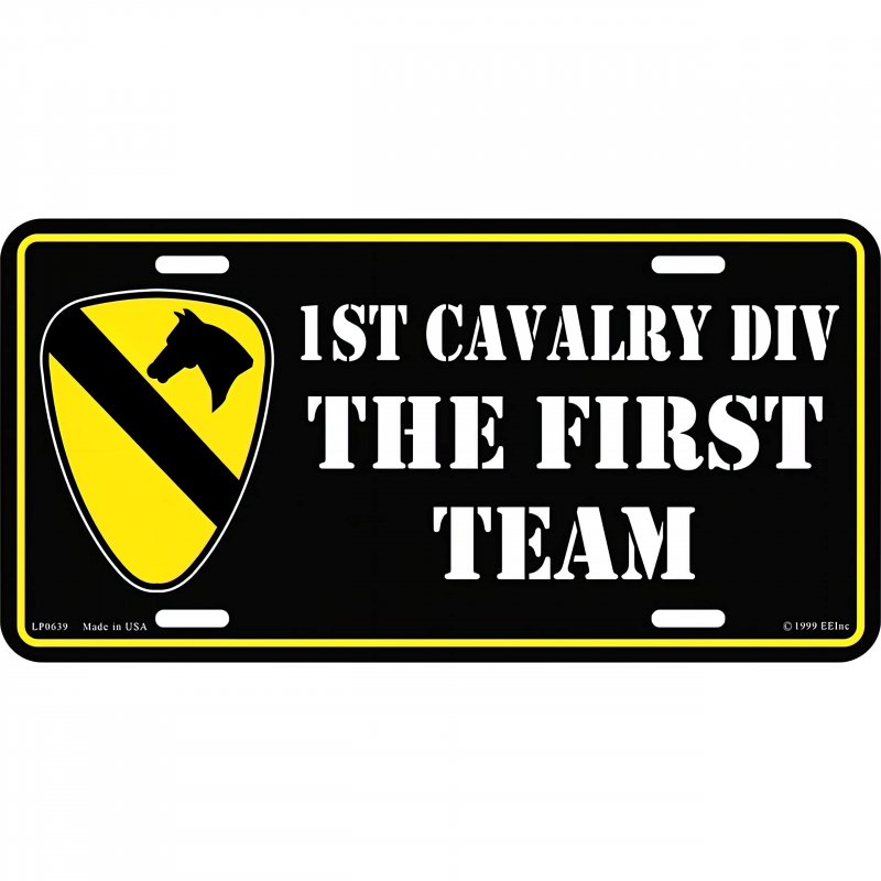 U S Army License Plate 1st Cavalry Division Combat Veteran Frame Black