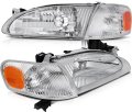 Headlights For 1998 1999 2000 Toyota Corolla Pair Headlight Assembly Chrome Housing Amber Reflector 81510-02040