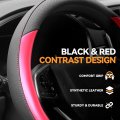 14 1 2 To 15 Inches Microfiber Leather Steering Wheel Cover Stylish Car Protector With Black Red Contrast Stitching Anti-slip