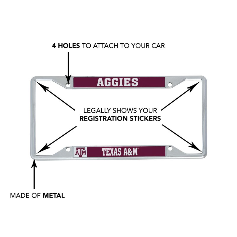 Texas A M University Aggies Tamu Metal License Plate Frame Mascot Officially Licensed Zinc Alloy Universal Fit For Car 6 25 In