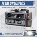 Auto Dynasty 8pcs Square Box Style Led Drl Composite Headlights Assembly And Bumper Lamps Compatible With Chevy Blazer C K