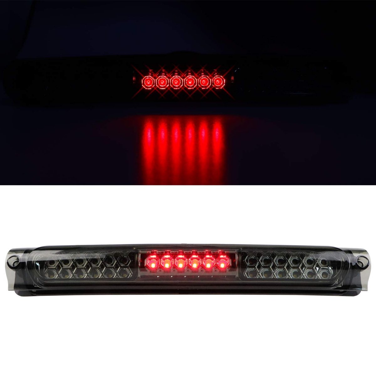 1997-2004 Ford F150 Led Bar 3rd Third Tail Brake Light Rear Cargo Lamp High Mount Stop Chrome Housing Smoke Lens