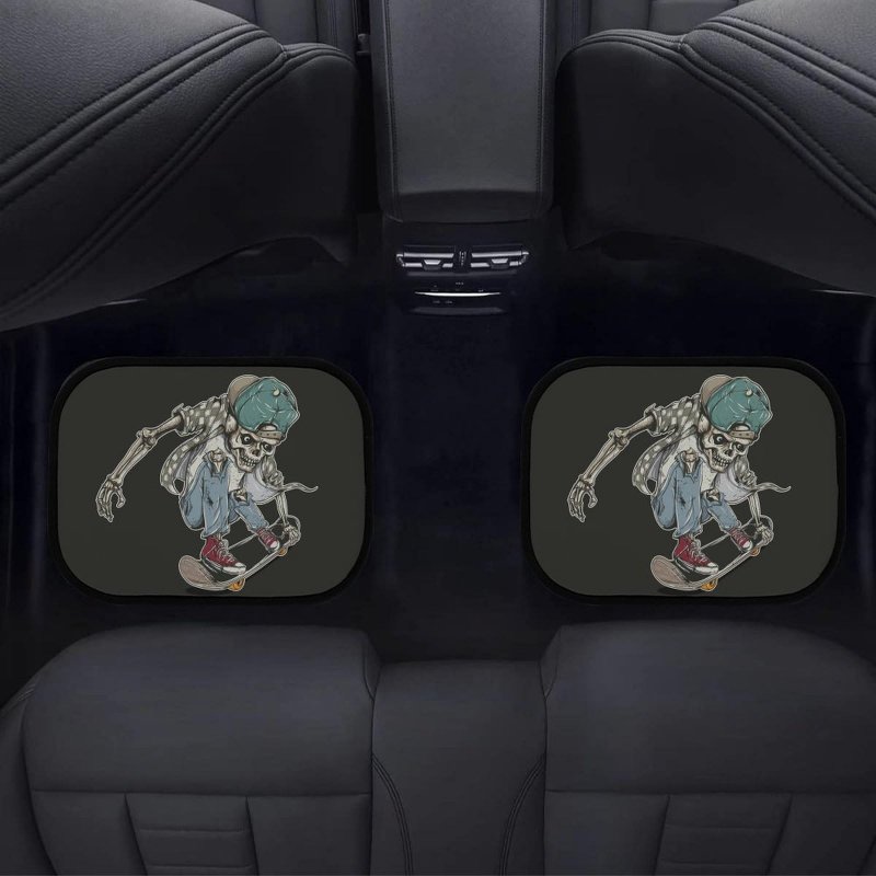 Skeleton Riding A Skateboard Car Floor Mats Automotive Funny Skull Rubberpet 4a Pieces Set All Weather Protector Non-slip