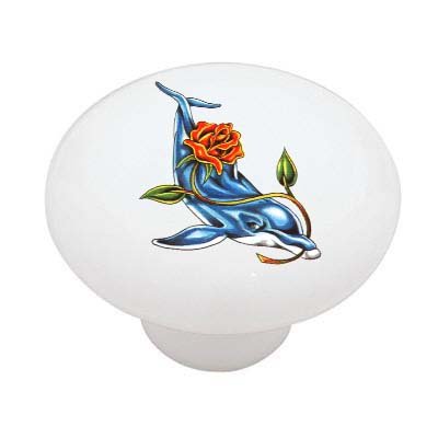 Dolphin With Rose Flower Decorative High Gloss Ceramic Drawer Knob