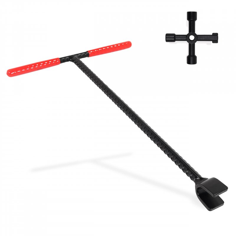 16 In Water Meter Key Main Supply Shut Off Wrench Tool With 4 Way Multi Function Utility Heavy Duty Rust Resistant Steel Rubber