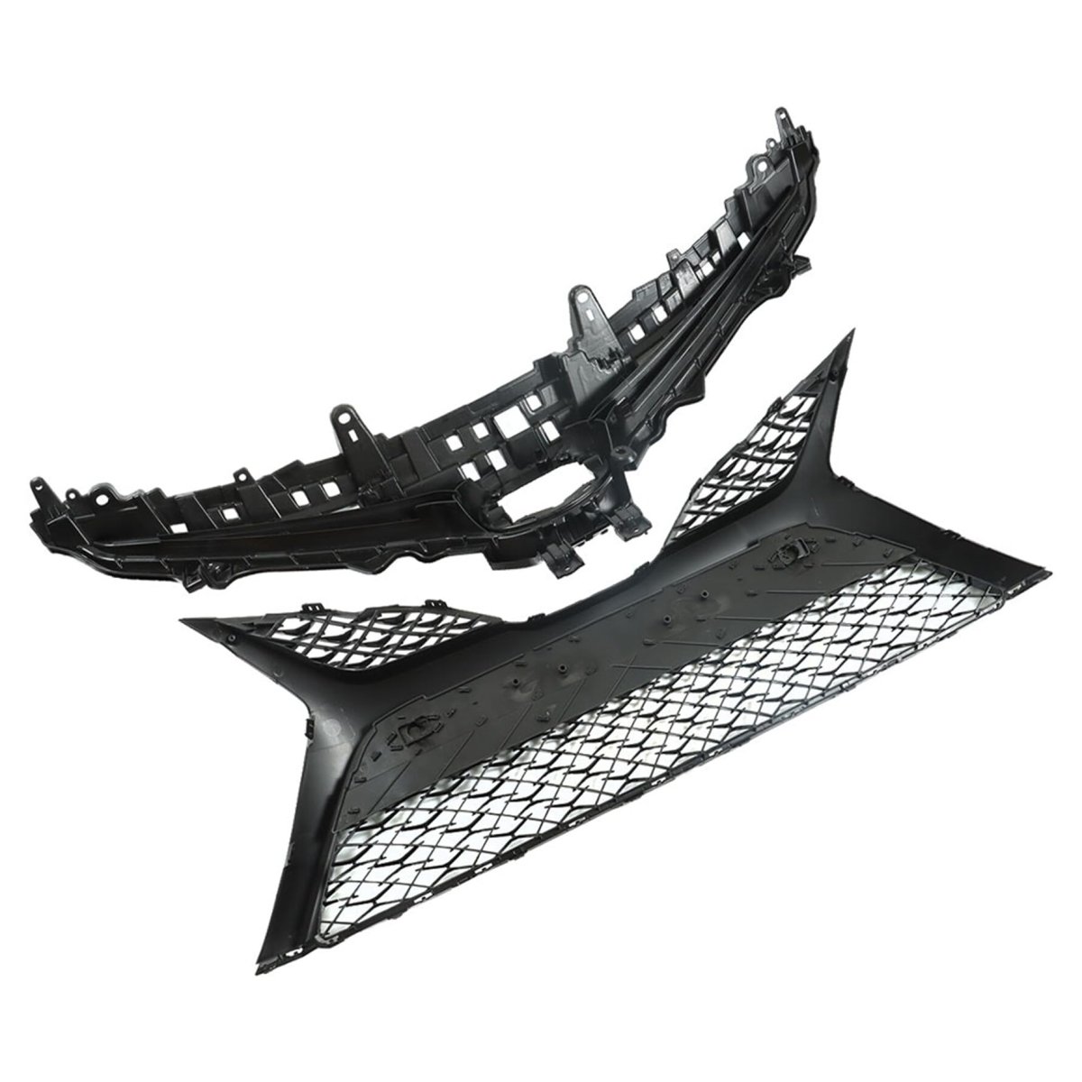Front Bumper Grille Grill Assembly Upper Lower Glossy Black 2pcs Replacement For 2018-2020 Camry Se Xse