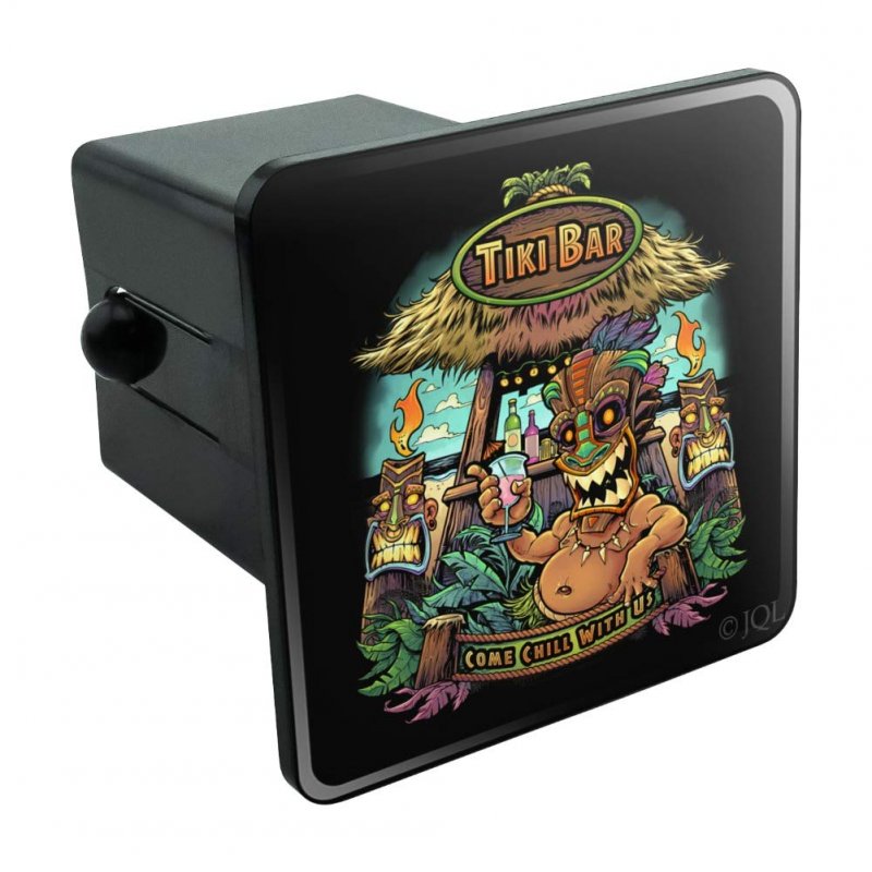 Tiki Bar Island Beach Drinking Tropical Tow Trailer Hitch Cover Plug Insert