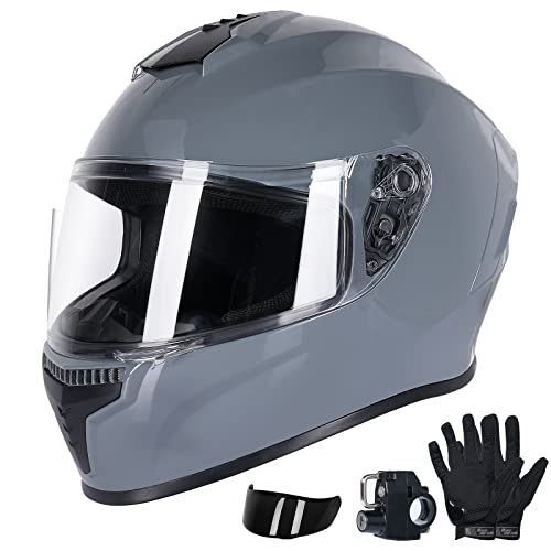 Full Face Motorcycle Street Bike Helmet With Gloves For Men And Women 2 Visors Dot Model Lock Bmx Atv Mtb Riding Road Racing