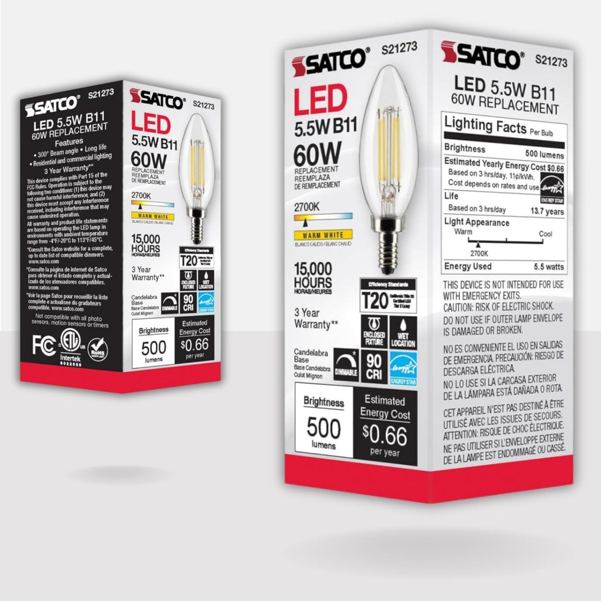 B11 Led Dimmable Light Bulbs Candelabra Base E12 5 Watt 60w Equivalent 500 Lumens 2700k Warm White 90 Cri 15000 Hour Life 4