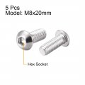 Uxcell M8x20mm Machine Screws Hex Socket Round Head Screw 304 Stainless Steel Fasteners Bolts 5pcs
