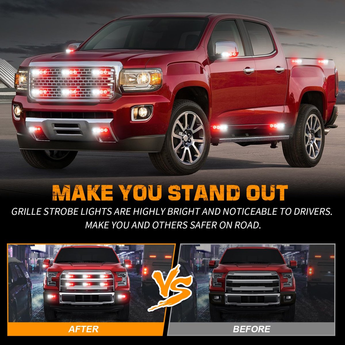 Xridonsen 8pcs Sync Grill Emergency Lights 32 Led Red White Firefighter Grille Surface Mount Strobe Flashing Warning Safety
