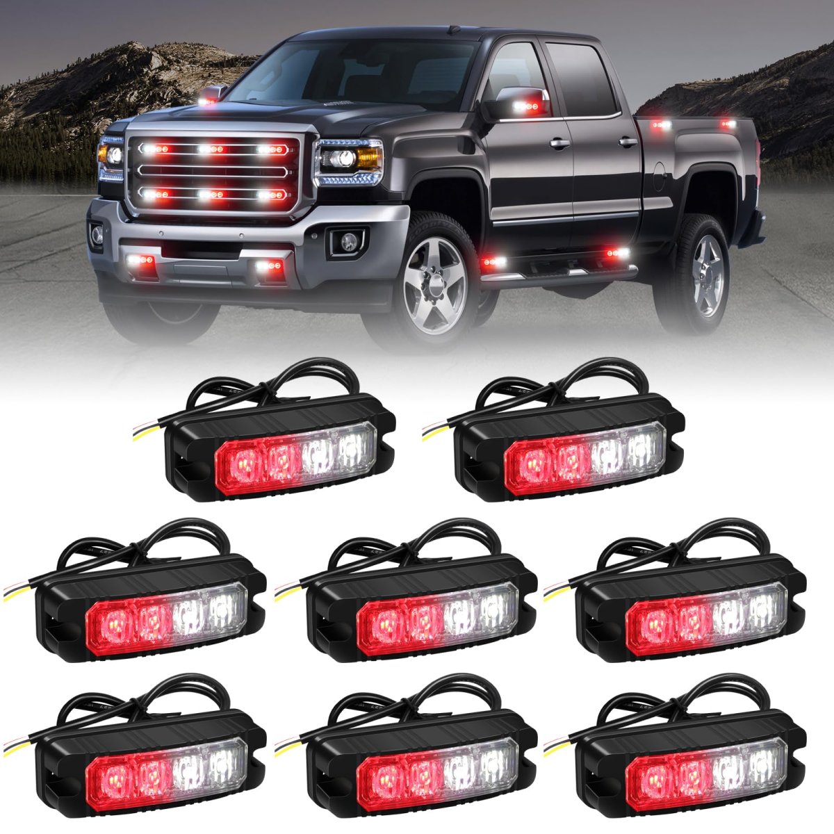 Xridonsen 8pcs Sync Grill Emergency Lights 32 Led Red White Firefighter Grille Surface Mount Strobe Flashing Warning Safety