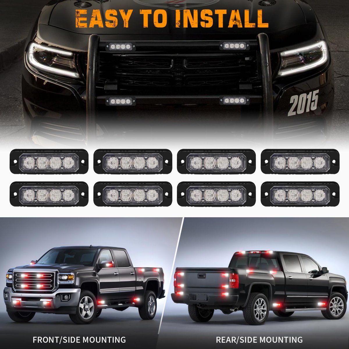 Xridonsen 8pcs Sync Grill Emergency Lights 32 Led Red White Firefighter Grille Surface Mount Strobe Flashing Warning Safety