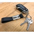 Ipick Image Made For Ford Fusion Genuine Black Leather Loop Strap Silver Metal Detachable Key Chain
