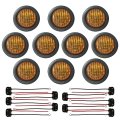 Niuparts 10 Pcs 2 Round 9 Diodes Stop Turn Tail Backup Amber Amber Led Light With Grommet Pigtail Fit Various Trucks Trailer