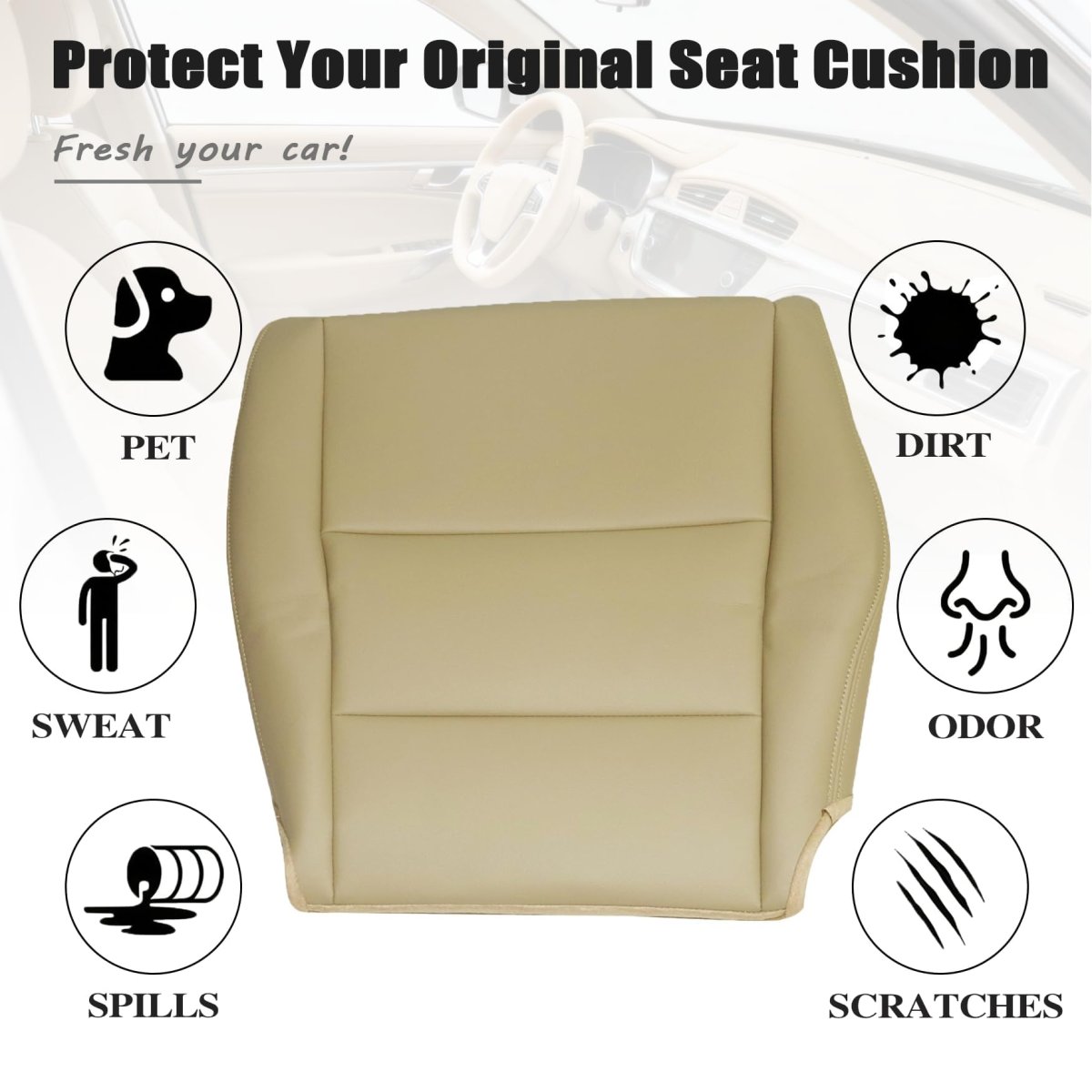 Front Driver Side Bottom Replacement Seat Cover Tan Microfiber Leather For Honda Accord 4 Door Sedan 2008 2012 8th Gen Ex Se Lx