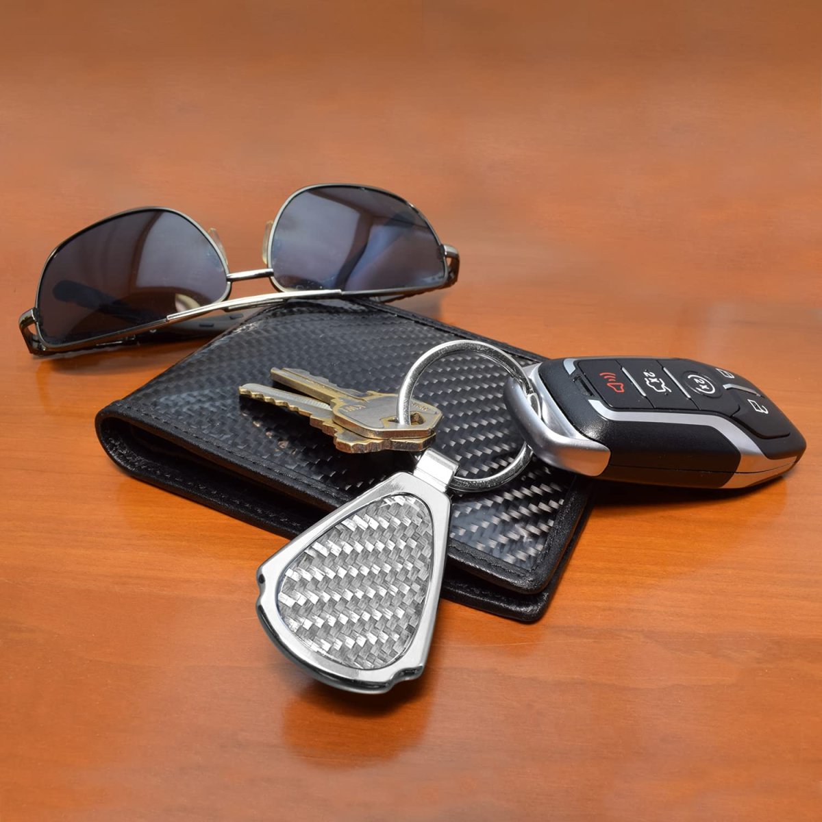 Jeep 4xe Real Silver Dome Carbon Fiber Chrome Metal Teardrop Key Chain Official Licensed Accessory 2 13 In X 1 25