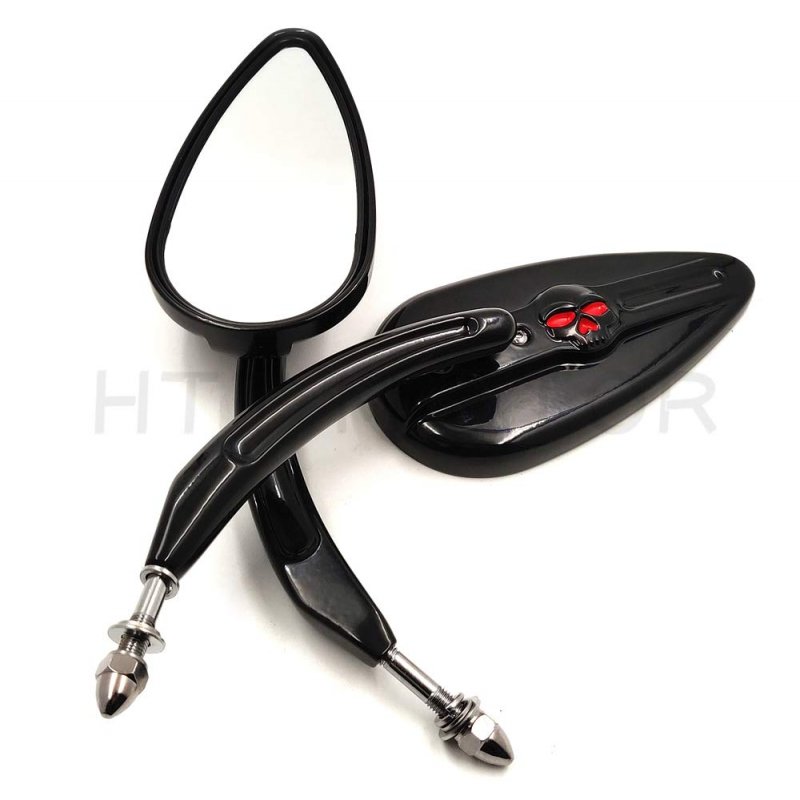 Httmt Mt383- Skull Flame Side Mirrors For 1984-2014 Universal To Most H-d Bike Black Super Glide Fxe