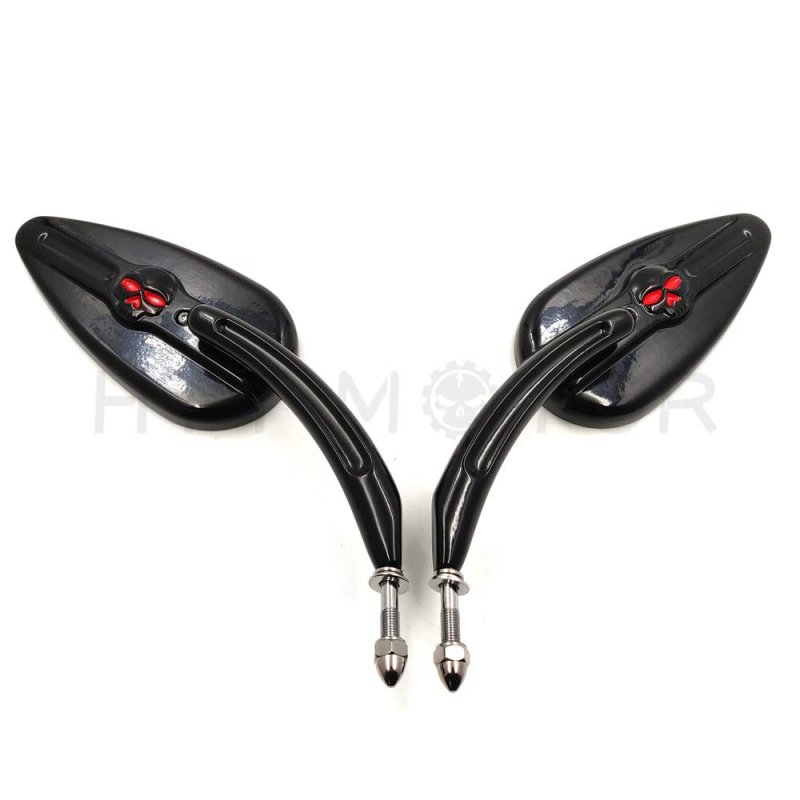 Httmt Mt383- Skull Flame Side Mirrors For 1984-2014 Universal To Most H-d Bike Black Super Glide Fxe