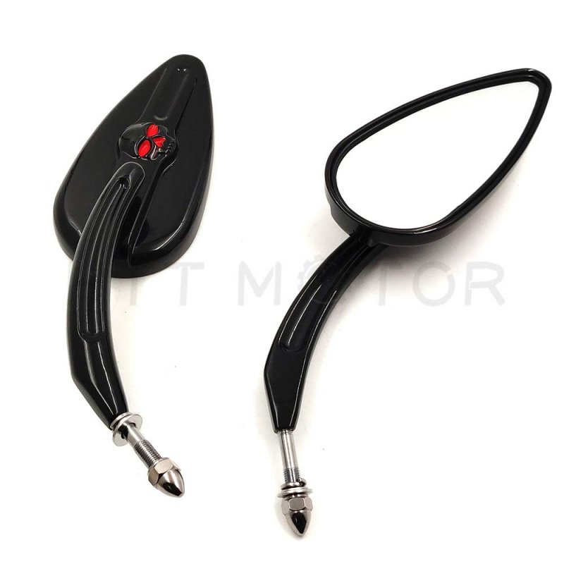 Httmt Mt383- Skull Flame Side Mirrors For 1984-2014 Universal To Most H-d Bike Black Super Glide Fxe