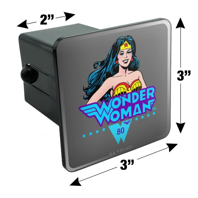 Wonder Woman 80th Classic Comic Smile Tow Trailer Hitch Cover Plug Insert For 2 In Receivers Black Abs Plastic With Uv