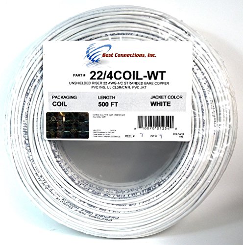 500 Ft 22 Gauge 4 Conductor Stranded Security Alarm Copper Wire Cable White