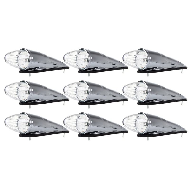 9pcs 17led Clear Torpedo Cab Marker Roof Running Top Lights Assembly Amber Bulbs Lens Replacement
